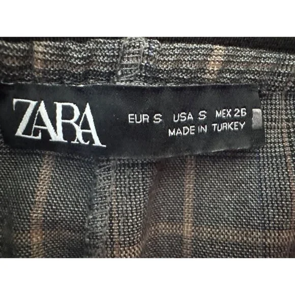 ZARA Small Plaid Small Slim Fit Trousers Gray Check Pattern - Picture 4 of 14